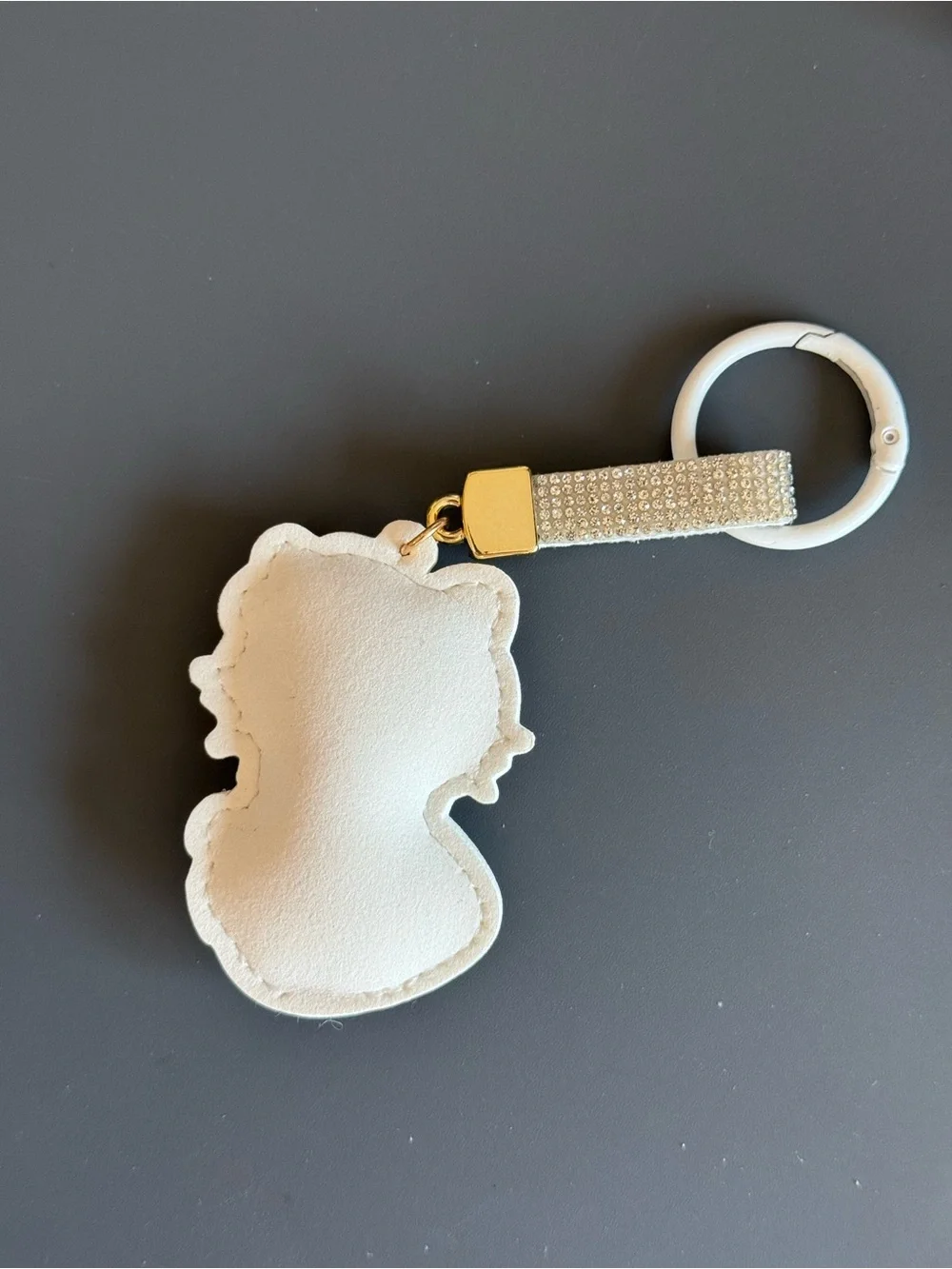 Rhinestone Strawberry HK Kitty Cartoon Character Keychain Bag Charm (White)